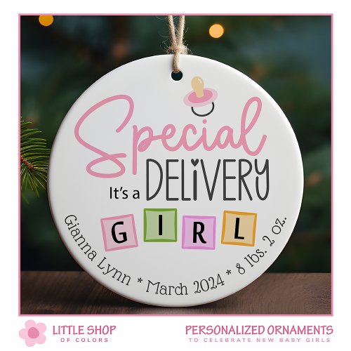 Special Delivery Baby Girl Photo Ceramic Ornament