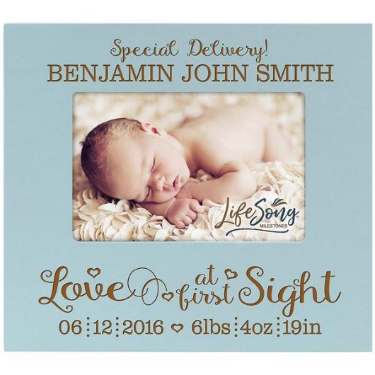 Special Delivery Baby Stats Blue Picture Frame (Front)