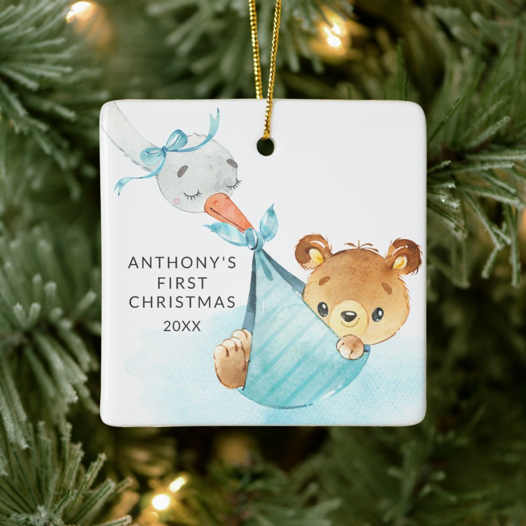 Special Delivery Baby's First Christmas Bear Ceramic Ornament Zazzle
