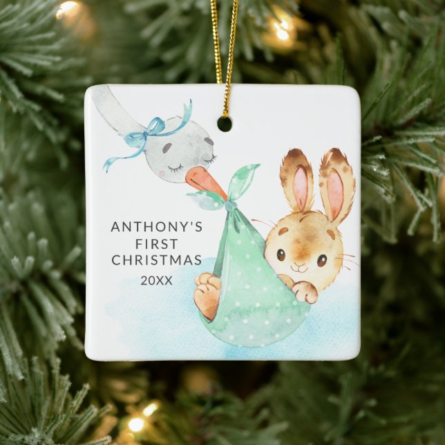 Special Delivery Baby's First Christmas Bunny Ceramic Ornament (Tree)