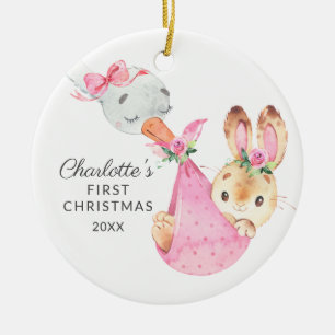 Special Delivery Baby's First Christmas Bunny Ceramic Ornament