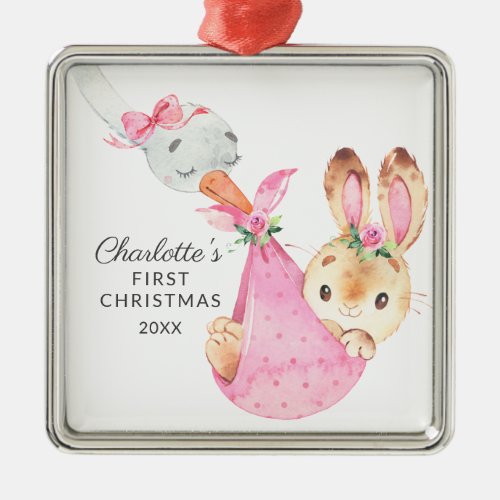 Special Delivery Babys First Christmas Bunny Metal Ornament