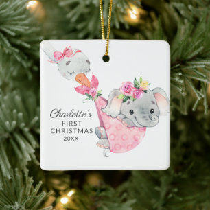 Special Delivery Baby's First Christmas Elephant Ceramic Ornament