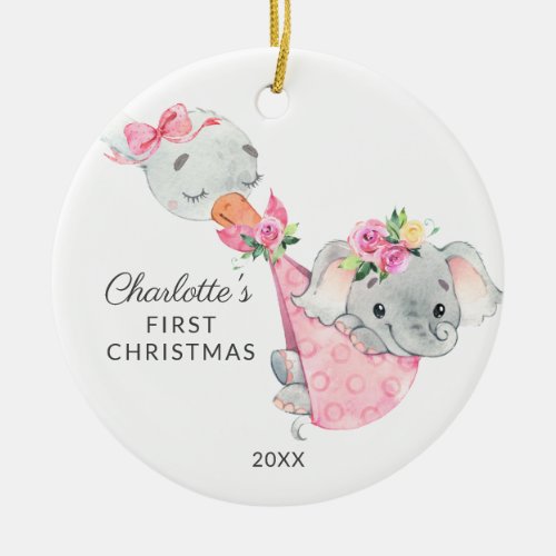 Special Delivery Babys First Christmas Elephant Ceramic Ornament