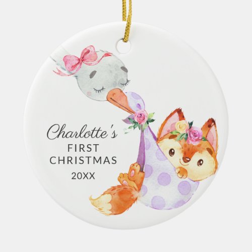 Special Delivery Babys First Christmas fox Ceramic Ornament