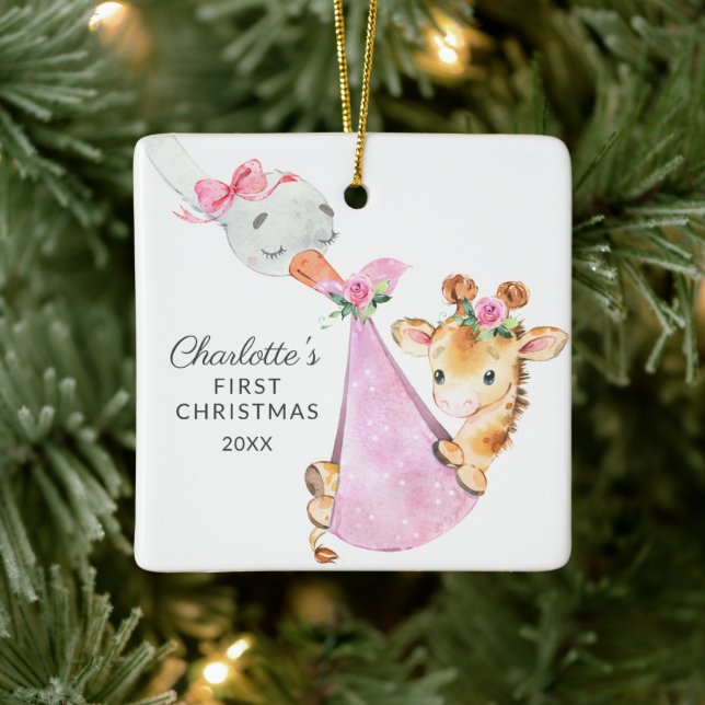 Special Delivery Baby's First Christmas Giraffe Ceramic Ornament (Tree)