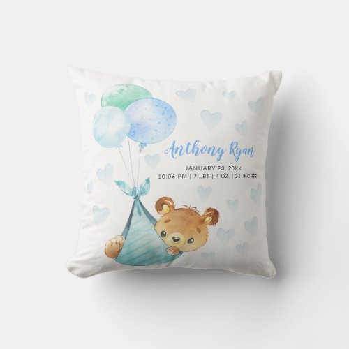 Special Delivery Bear Cub Baby Shower Throw Pillow