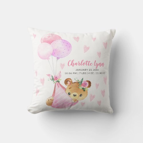 Special Delivery Bear Cub Baby Shower Throw Pillow
