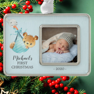 Special Delivery Bear First Christmas Photo Ornament