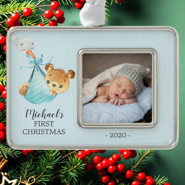 Special Delivery Bear First Christmas Photo Ornament (Creator Uploaded)