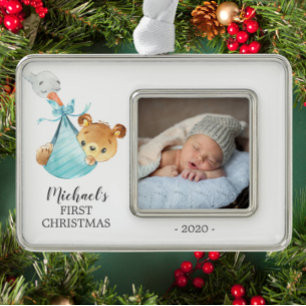 Special Delivery Bear First Christmas Photo Ornament