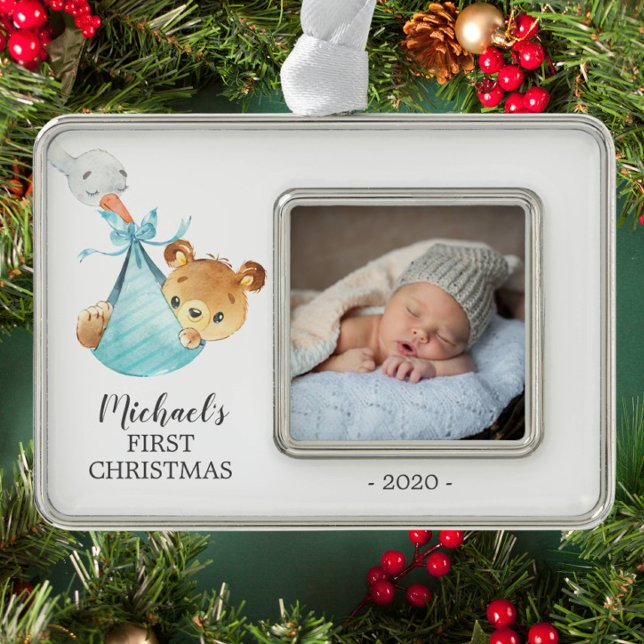 Special Delivery Bear First Christmas Photo Ornament (Creator Uploaded)