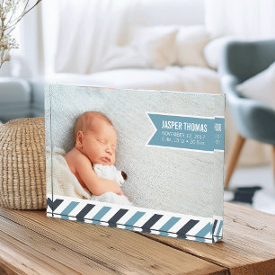 Special Delivery Blue Baby Birth Stats & Photo Block