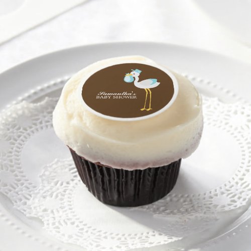 Special Delivery Blue Stork Baby Shower Edible Frosting Rounds