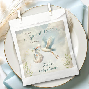 Special Delivery Blue Vintage Stork Baby Shower Favor Bag