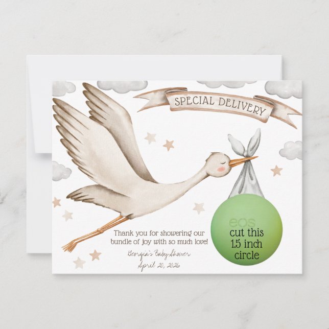 Special Delivery! Brown Stork EOS Lip Balm Favor Invitation (Front)