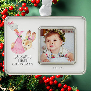 Special Delivery Bunny First Christmas Photo Ornament
