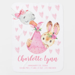 Special Delivery Bunny Rabbit Birth Stats Baby Blanket
