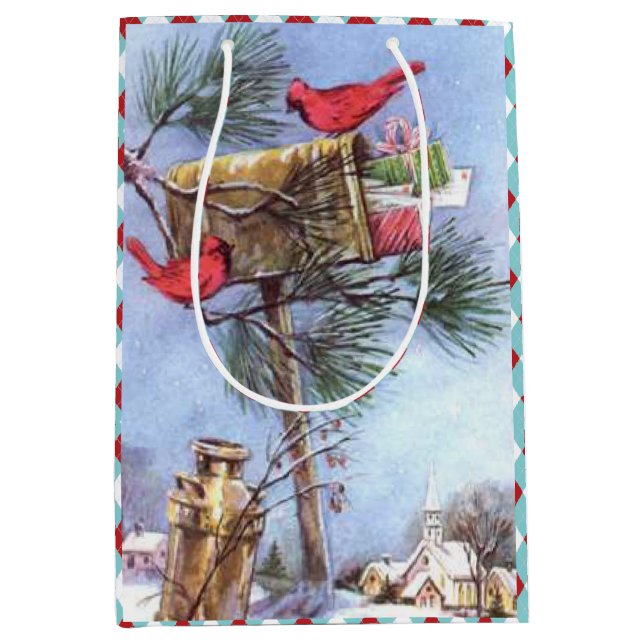 Special Delivery, Cardinals at a Snowy Mailbox  Medium Gift Bag (Front)