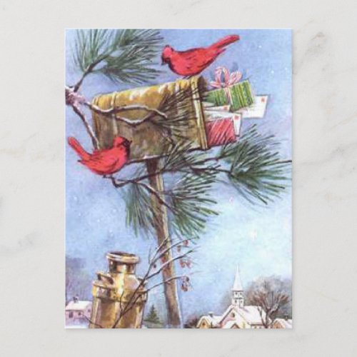 Special Delivery Cardinals at a Snowy Mailbox Postcard