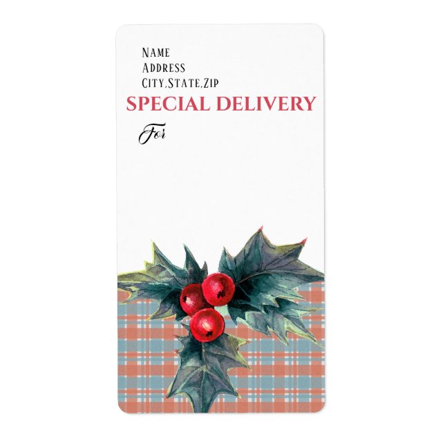 SPECIAL DELIVERY,  Chrimas Holly Sprig with Berrie Label (Front)