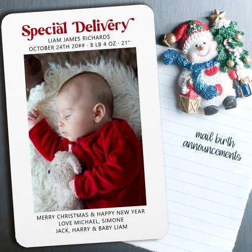 Special Delivery Christmas Baby Announcement Magnet