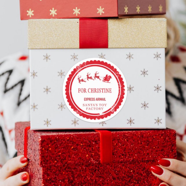 Special Delivery Christmas North Santa Pole Mail Classic Round Sticker (Creator Uploaded)