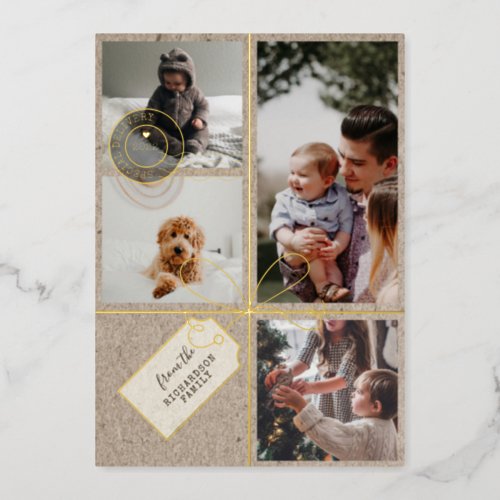 Special Delivery Christmas Photos Postage Parcel Foil Holiday Card