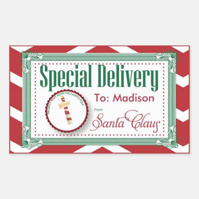 Special Delivery Christmas sticker gift tag (Front)