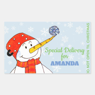 Special Delivery Cute Snowman Christmas Gifts Rectangular Sticker