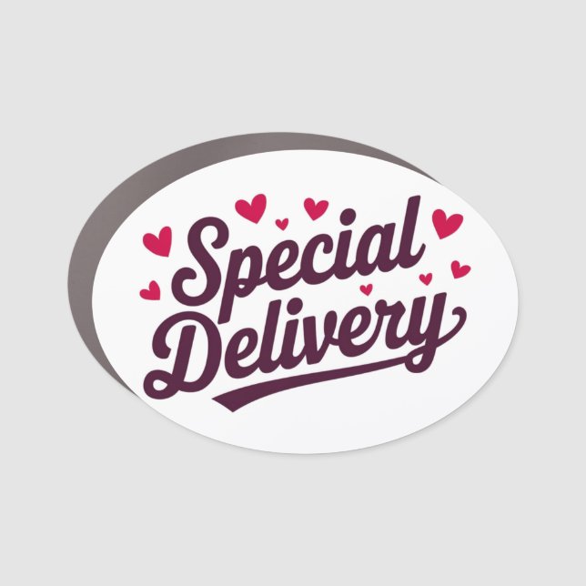 Special Delivery Design Oval Car Magnet (Front)