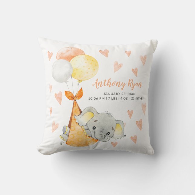 Special Delivery Elephant Baby Shower Throw Pillow (Front)