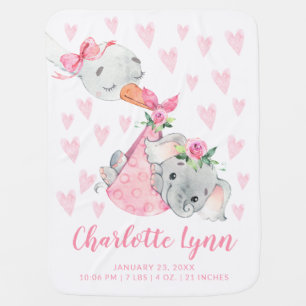 Special Delivery Elephant Birth Stats Baby Blanket
