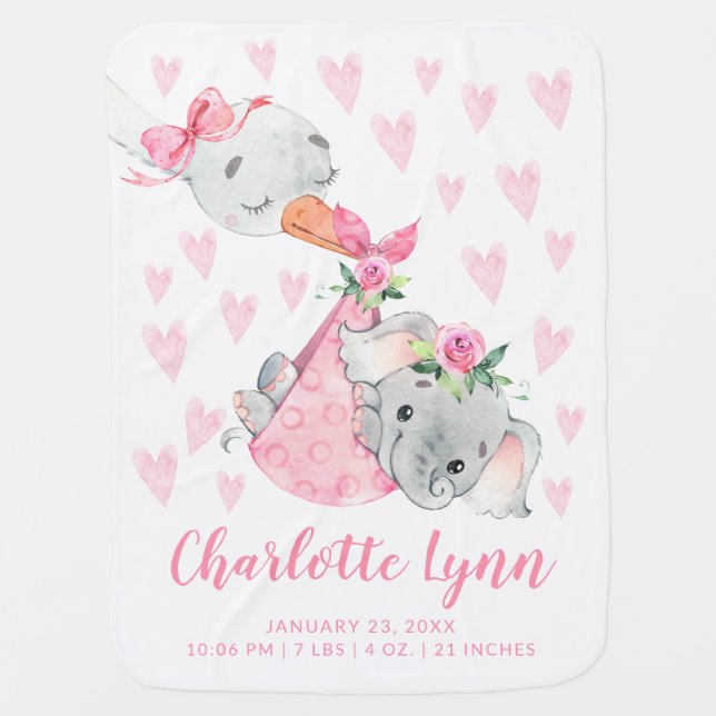 Special Delivery Elephant Birth Stats Baby Blanket (Front)