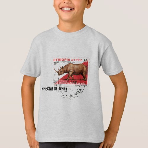 Special Delivery _ Ethiopian Black Rhino Stamp T_Shirt