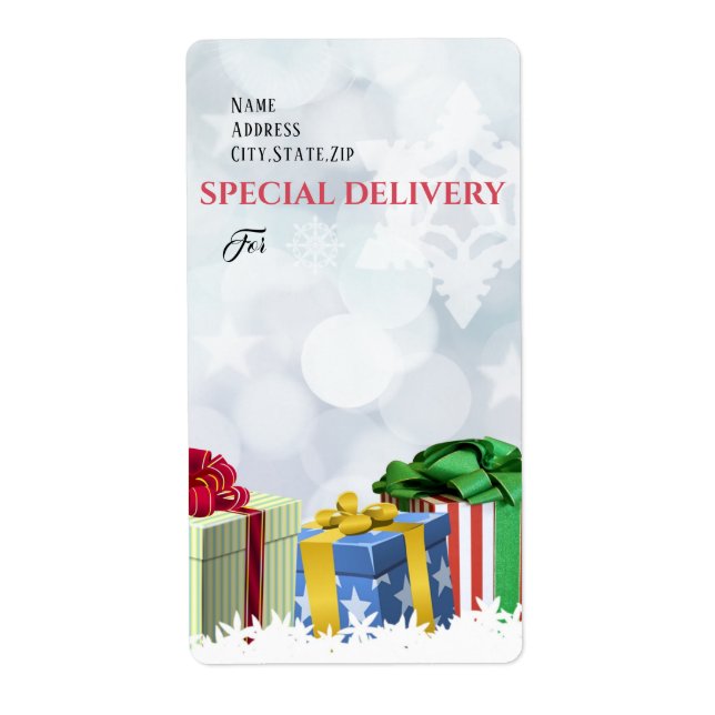 SPECIAL DELIVERY,  Festive Christmas Packages Label (Front)
