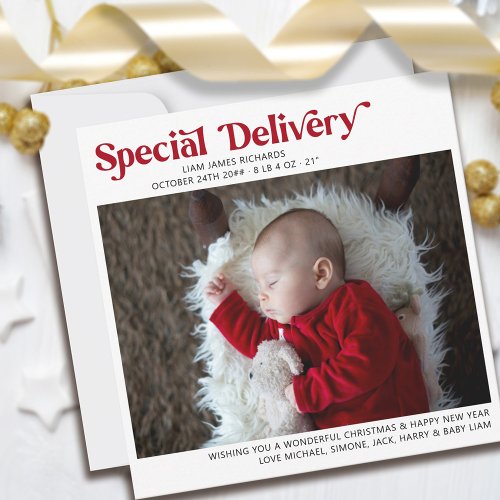 Special Delivery First Christmas Baby Photo Holiday Card