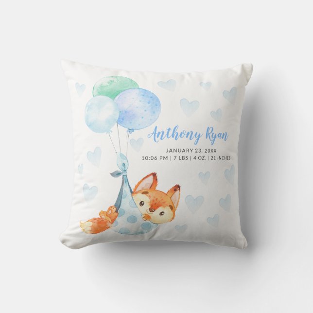 Special Delivery Fox Baby Shower Throw Pillow (Front)