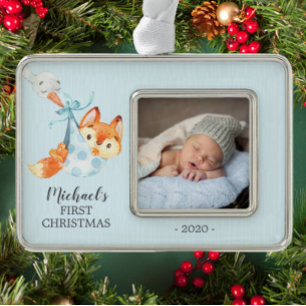 Special Delivery Fox First Christmas Photo Ornament