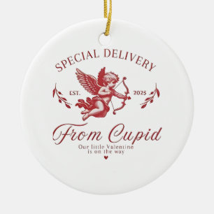 Special Delivery from Cupid Valentine Pregnant Mom Ceramic Ornament