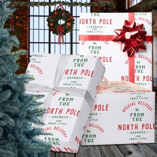 Special Delivery From North Pole Add Name Wrapping Paper