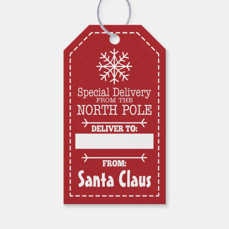 Special Delivery From North pole and Santa Claus Gift Tags | Zazzle