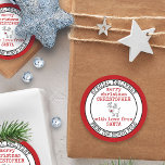 Special Delivery from North Pole Custom Santa Classic Round Sticker<br><div class="desc">Personalized Christmas stickers from Santa for kids gifts. Trendy typewriter typography design with doodle drawing of a red nosed reindeer. The template is set up ready for you to add your own message in the center - the sample wording reads "merry christmas [YOUR NAME] with love from SANTA". The stamp...</div>