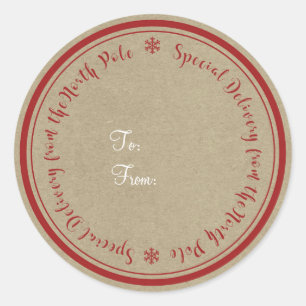 Special Delivery from North Pole Rustic Christmas Classic Round Sticker