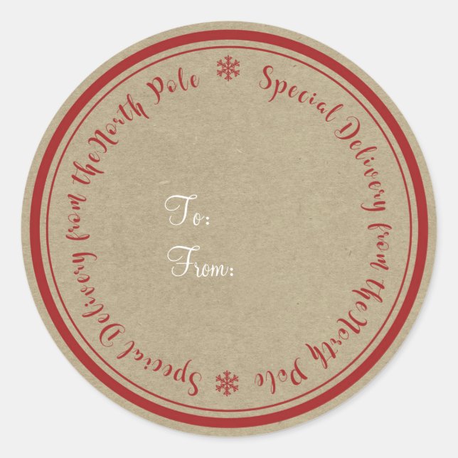 Special Delivery from North Pole Rustic Christmas Classic Round Sticker (Front)