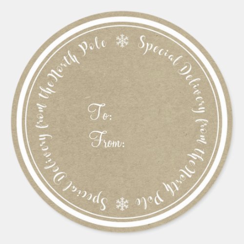 Special Delivery from North Pole Rustic Christmas Classic Round Sticker
