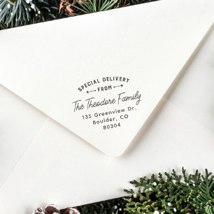 Special delivery from return address rubber stamp