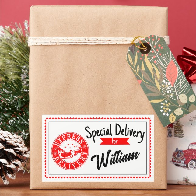 Special delivery from santa Christmas gift  Rectangular Sticker (Holiday)