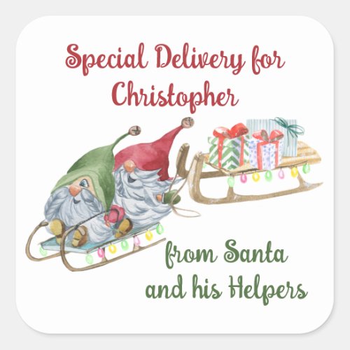 Special Delivery from Santa  Gnome Helpers Square Sticker
