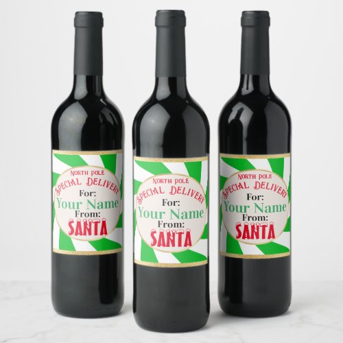 Special Delivery from Santa Green and White Wine Label